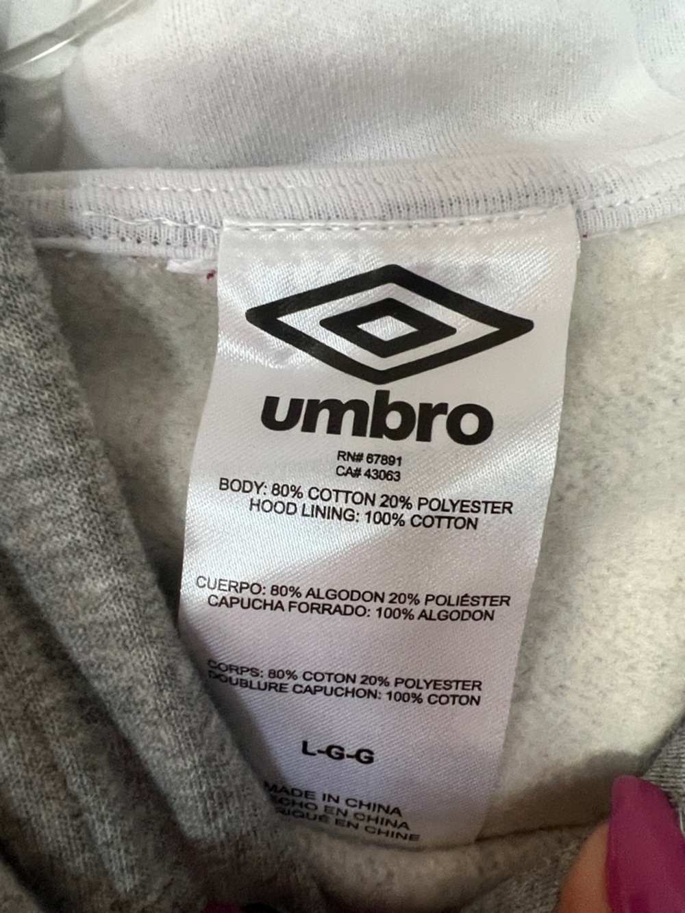 Umbro Men's Grey & White Crewneck Hoodie with Logo Panel - Picture 3 of 4